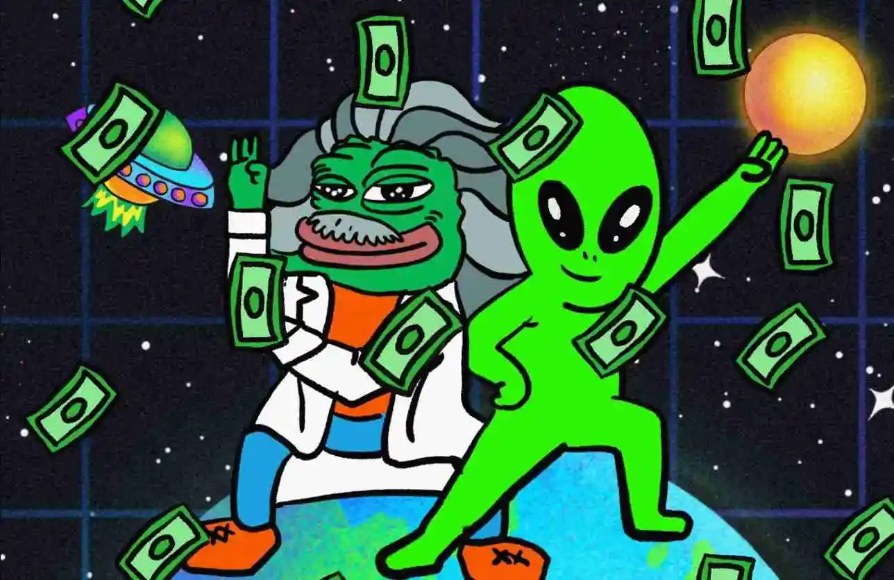 Solaxyのミームと宇宙人が地球に乗っている様子