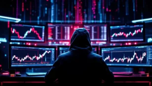 AIディープフェイク技術を悪用して仮想通貨詐欺を働くハッカーのイメージ