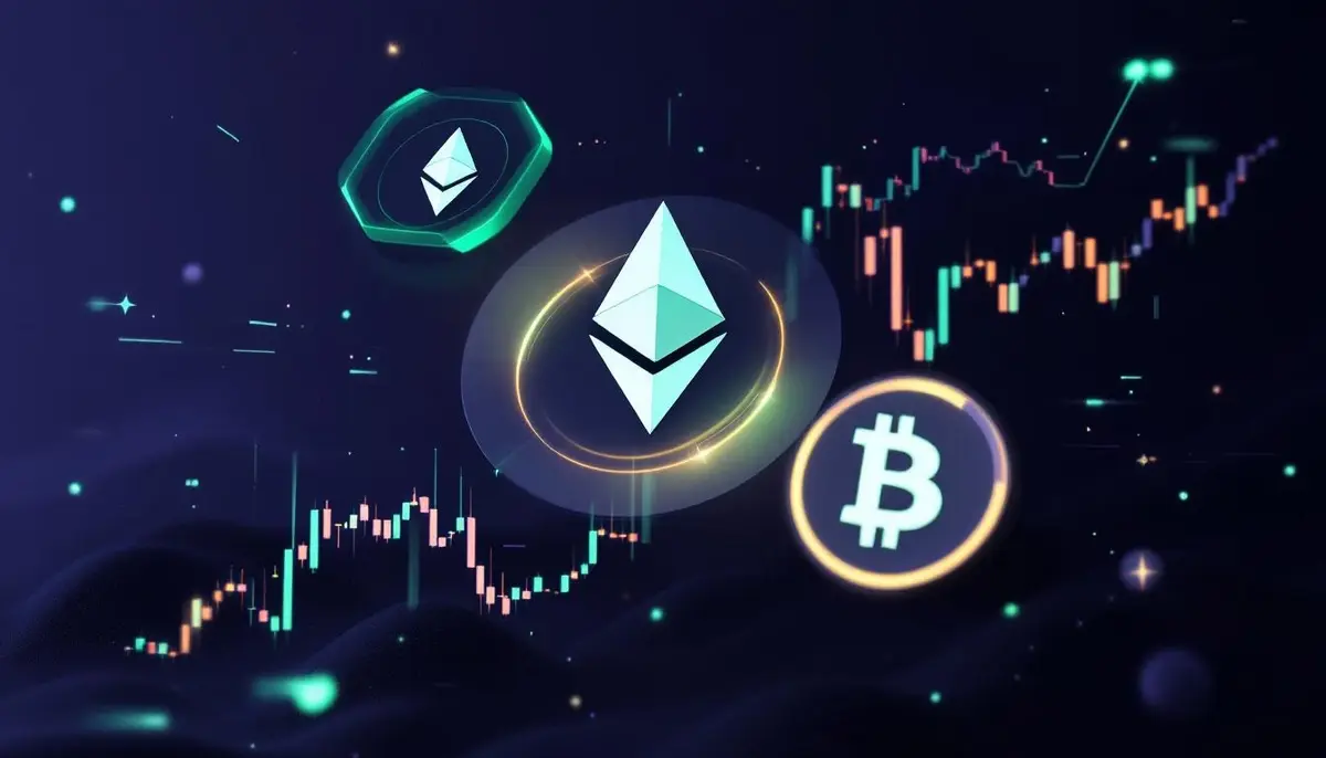 イーサリアム、ソラナ、ビットコインキャッシュのロゴが並ぶ未来的なイメージ