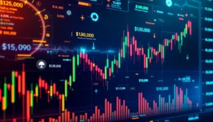 ビットコインの価格チャートと米雇用統計データを表示する金融分析画面