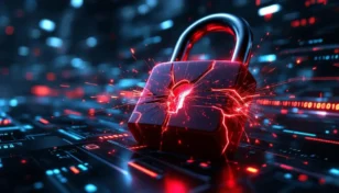 大量の個人情報が流出している様子を表現したサイバーセキュリティのイメージ画像