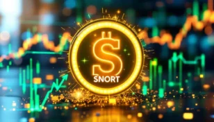 ドージコインからSnorter Bot（SNORT）へ流れる資金を示す未来的な仮想通貨のイメージ