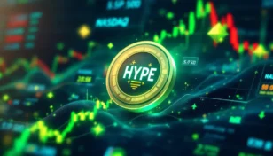 HYPEトークンと株価指数が融合した未来的なイメージ