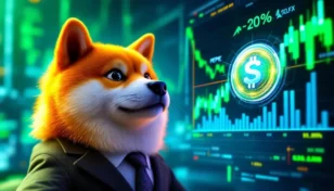 ミームコインの価格チャートを分析する人物と注目の仮想通貨シンボル