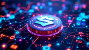 高速トランザクションを示すデータストリームを背景にしたSolaxy（SOLX）のロゴ