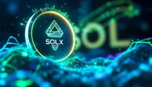 新しいアルトコインSOLXのシンボルが輝きながら上昇する未来的なイメージ