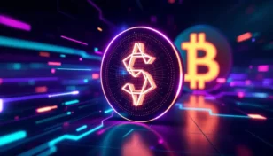 新しいミームコインSolaxy（SOLX）のシンボルがビットコインを背景に輝いている様子