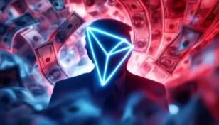 ドナルド・トランプ氏のシルエットとTRONのロゴが描かれたステーブルコインのイメージ画像