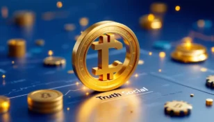 Truth SocialのロゴとビットコインシンボルがSEC申請書類と組み合わされた画像
