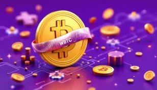 ソラナネットワーク上でのWBTCトークンとDeFi流動性を表現する未来的なイメージ