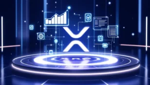 XRPのロゴを中心とした未来的な分散型ガバナンスのイメージ