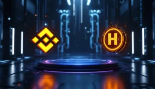 バイナンスのロゴがHyperLiquidのロゴと対峙する、ダークプール分散型取引所を象徴する未来的な画像