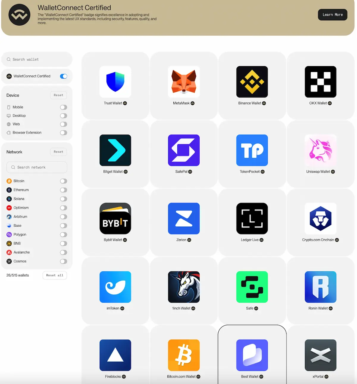 Best-Wallet-WalletConnect-26の認定ウォレット