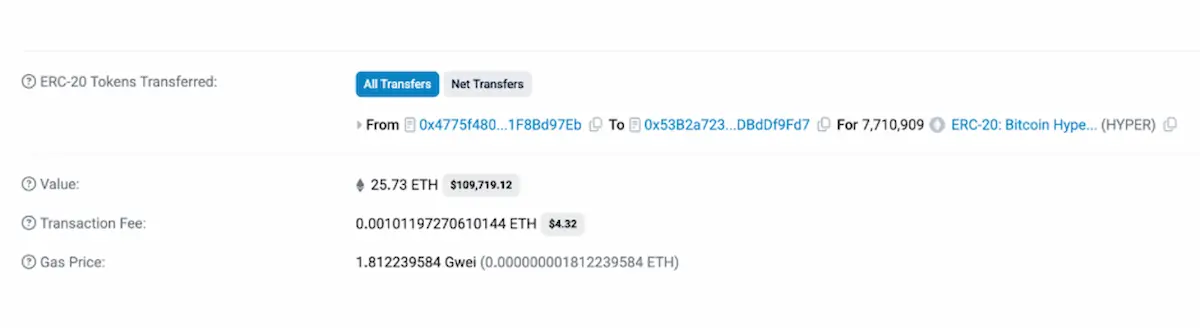 Ethereumブロックチェーン上で行われたトークン取引の履歴