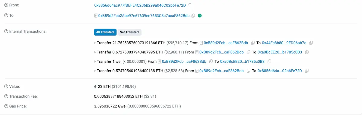 Etherscan上で記録されたTOKEN6900プレセールの取引詳細