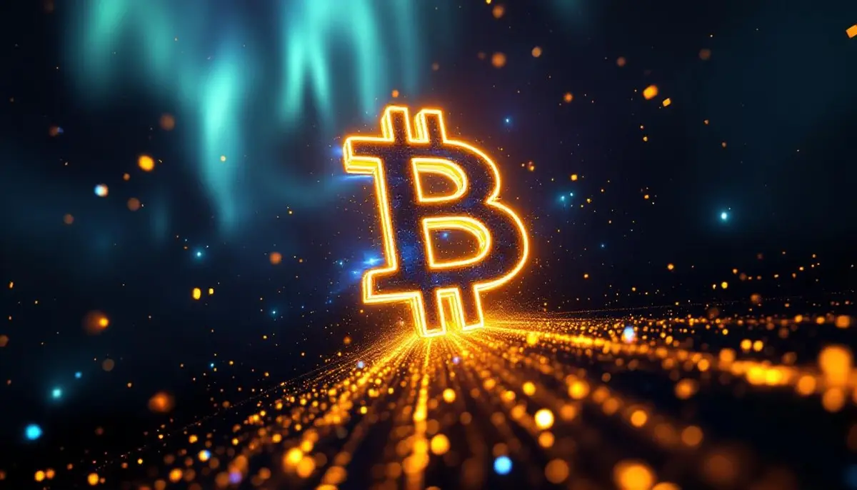 新しい仮想通貨Bitcoin Hyperのシンボルが宇宙空間を上昇していく未来的なイメージ