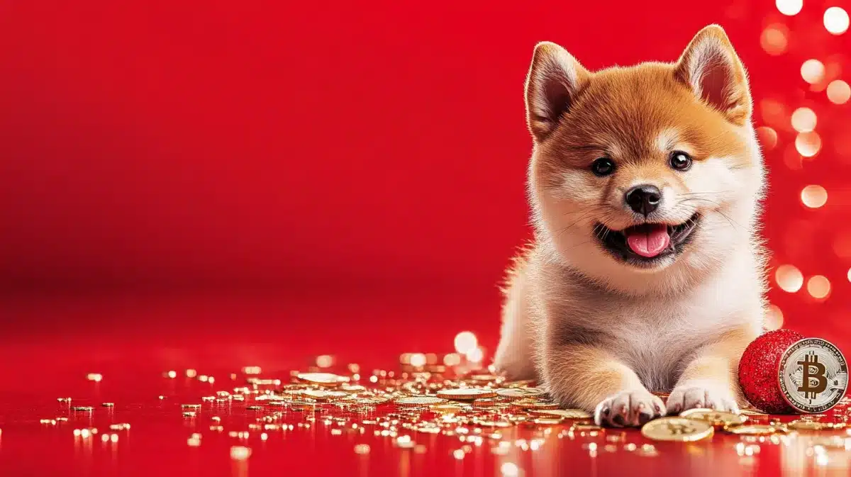 BONK仮想通貨の将来性を見つめる柴犬のイメージ