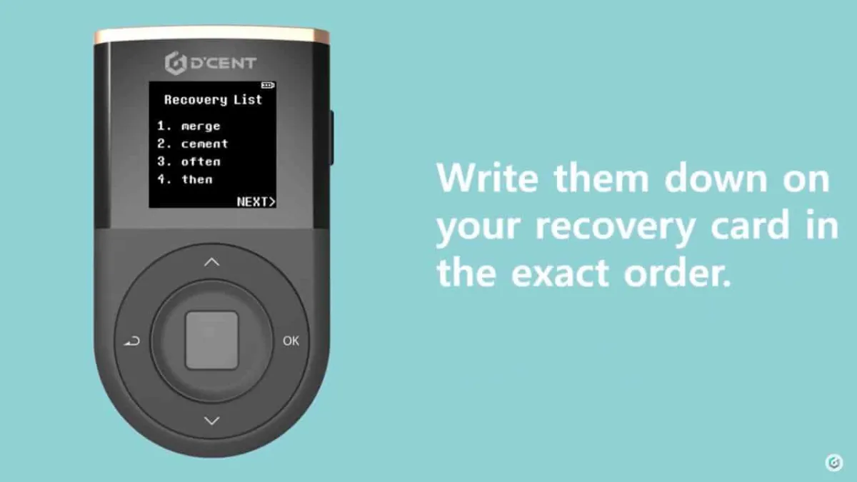 D'CENT Wallet(ディセントウォレット)のリカバリーフレーズの説明