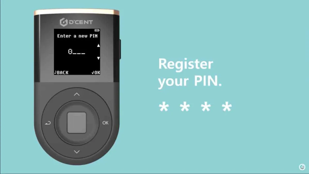 D'CENT Wallet(ディセントウォレット)のPINコード設定の説明