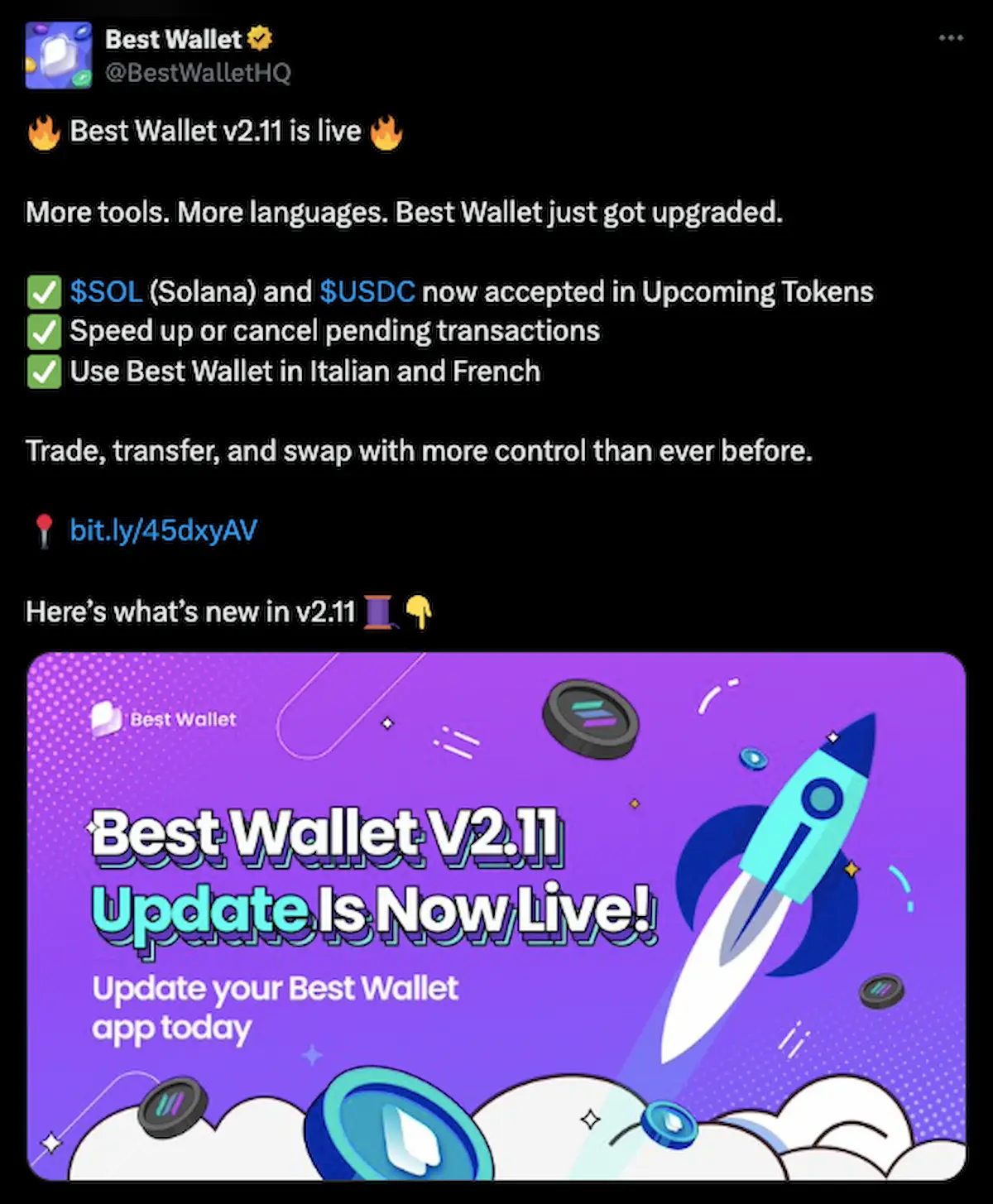 Best Wallet v2.11公開、ソラナ統合と新機能で進化する仮想通貨