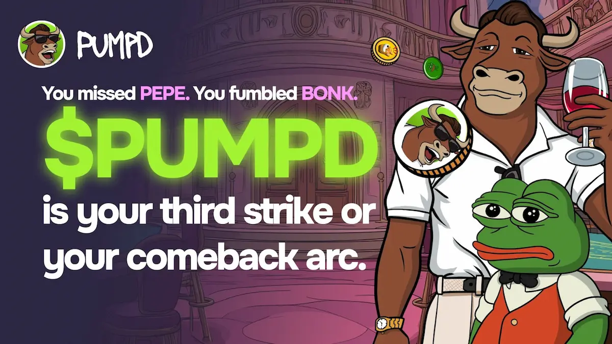 PUMPDをテーマにしたミーム風イラスト広告