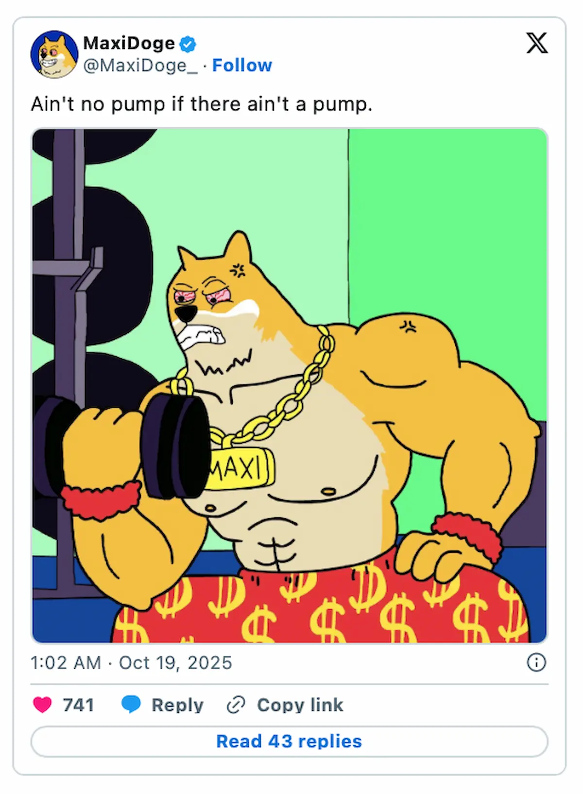 Maxi Doge公式アカウントが投稿したイラスト付きポスト