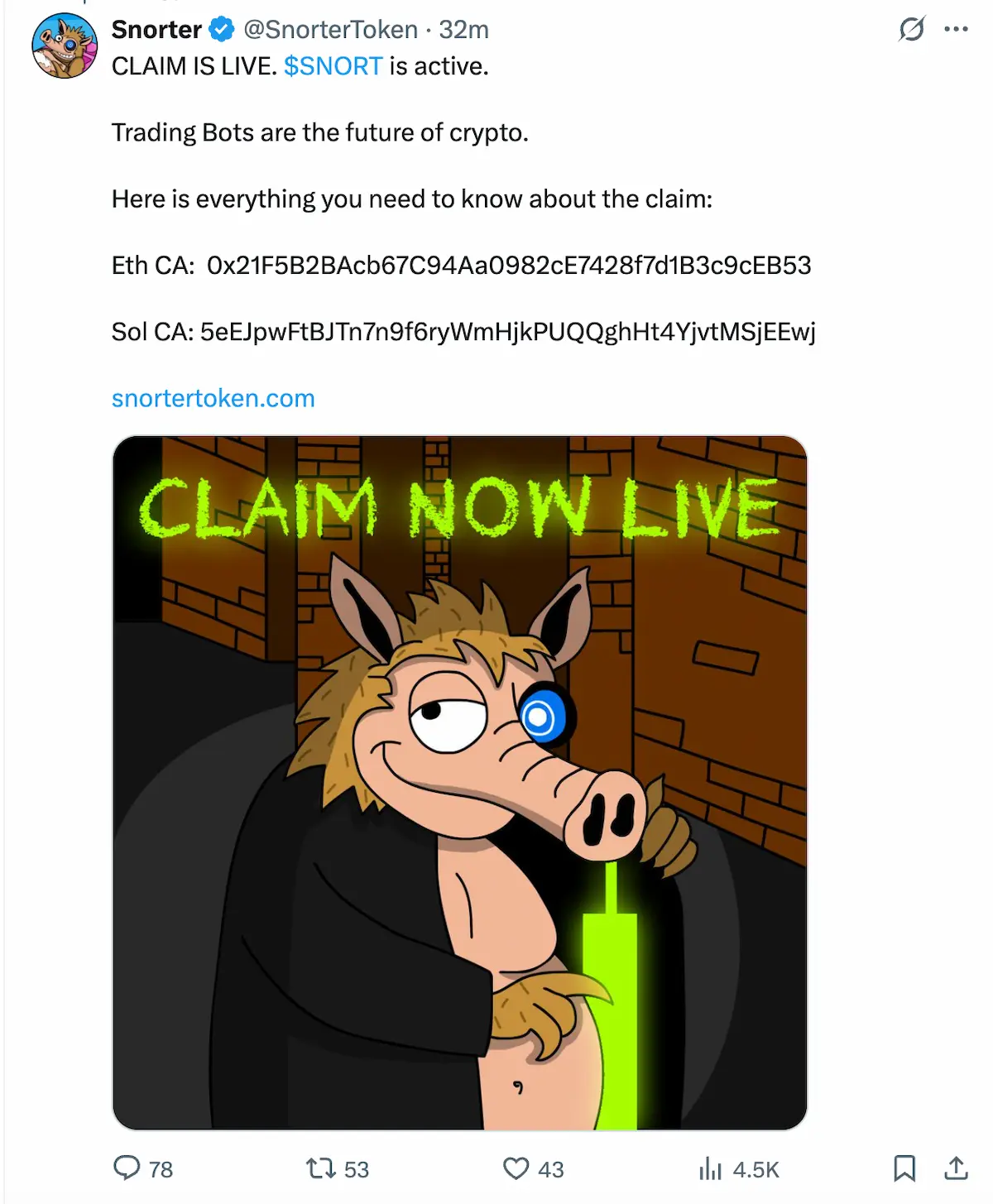 Snorter Botトークン上場、供給量50％削減で強気ムード拡大