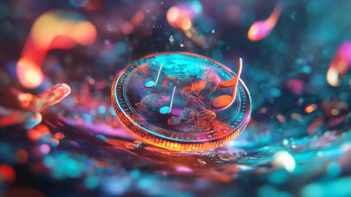 仮想通貨ファンプラ-輝く音符とコイン