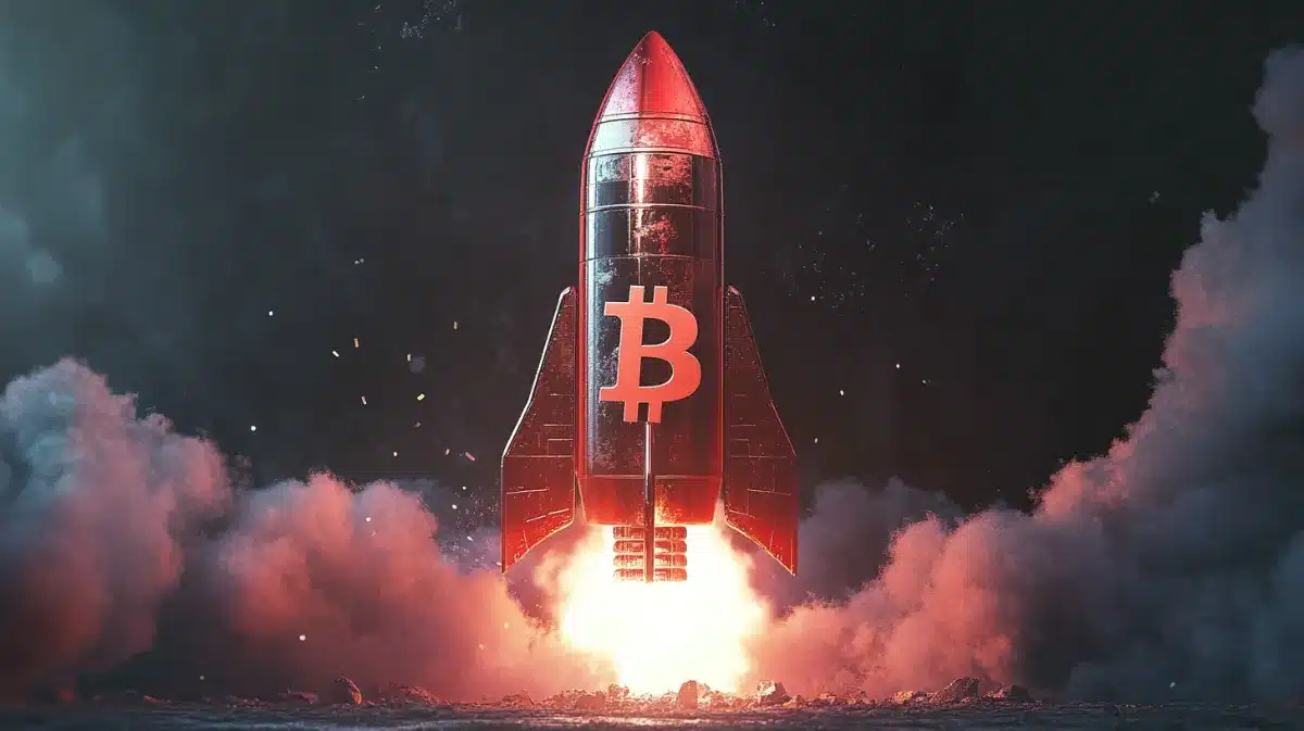 仮想通貨の億り人を表現したビットコインのロケット