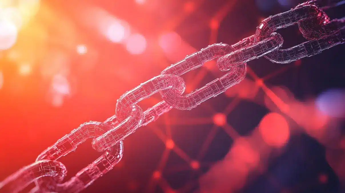 ブロックチェーンの鎖がつながれている様子