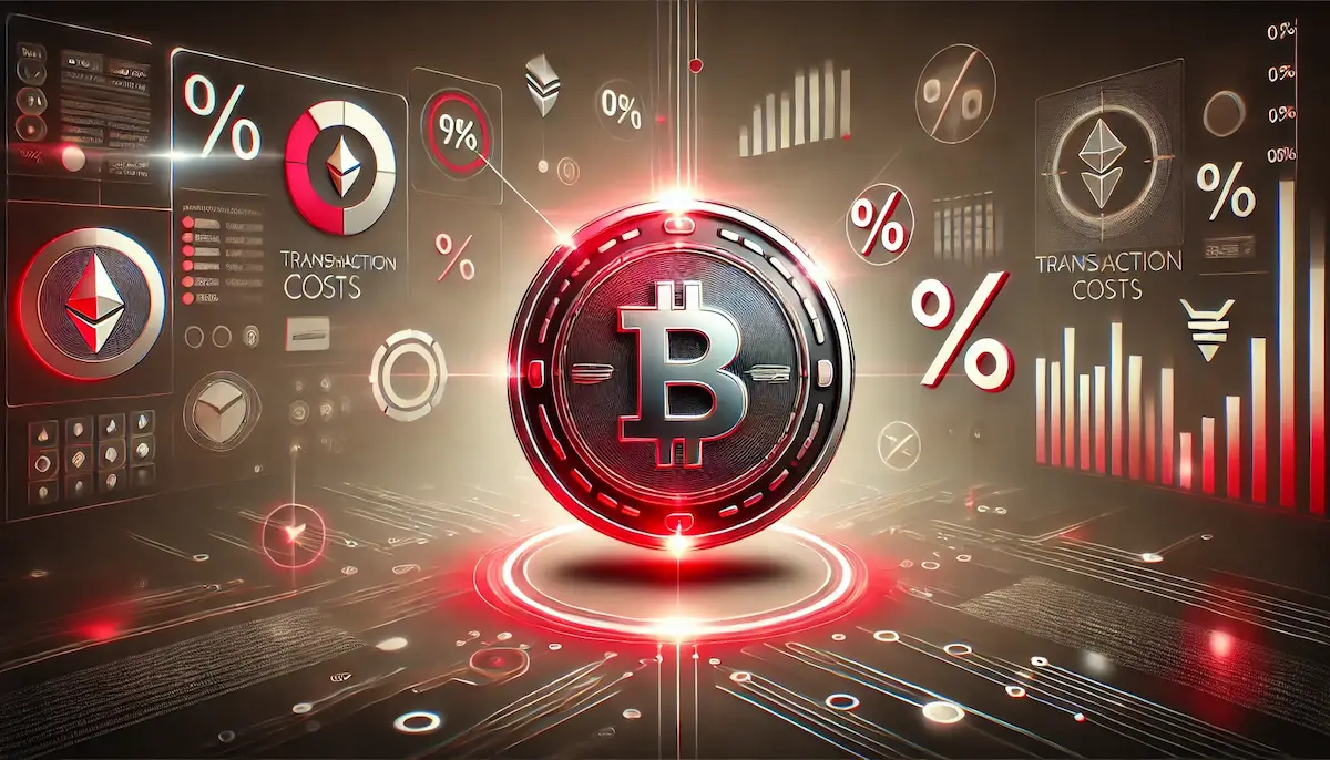 ビットコインとイーサリアムの送金コストを、指標や％グラフで対比したダッシュボード風ビジュアル