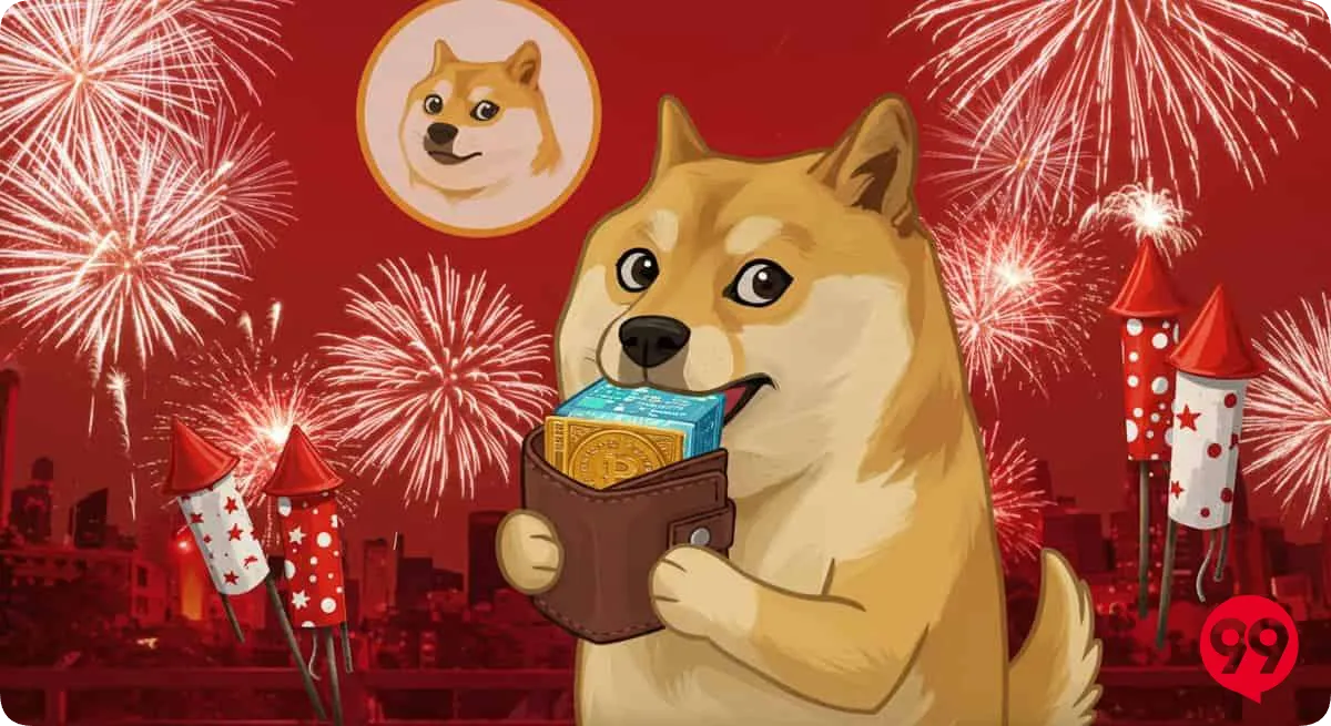 Dogecoinウォレット-Dogecoinと財布を持つ柴犬