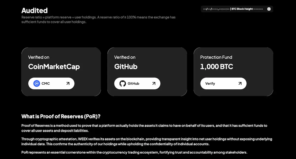 WEEXの準備金証明ページ