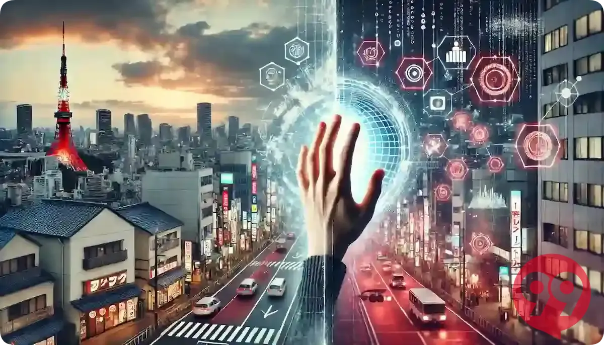 現実の東京とデジタル都市がつながるメタバースへの入口を表現したイメージ図