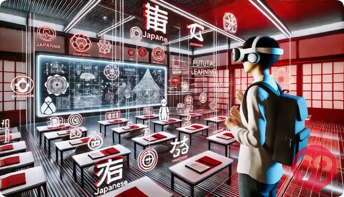 メタバース空間でVRゴーグルを使って学習するバーチャル教室のイメージ図