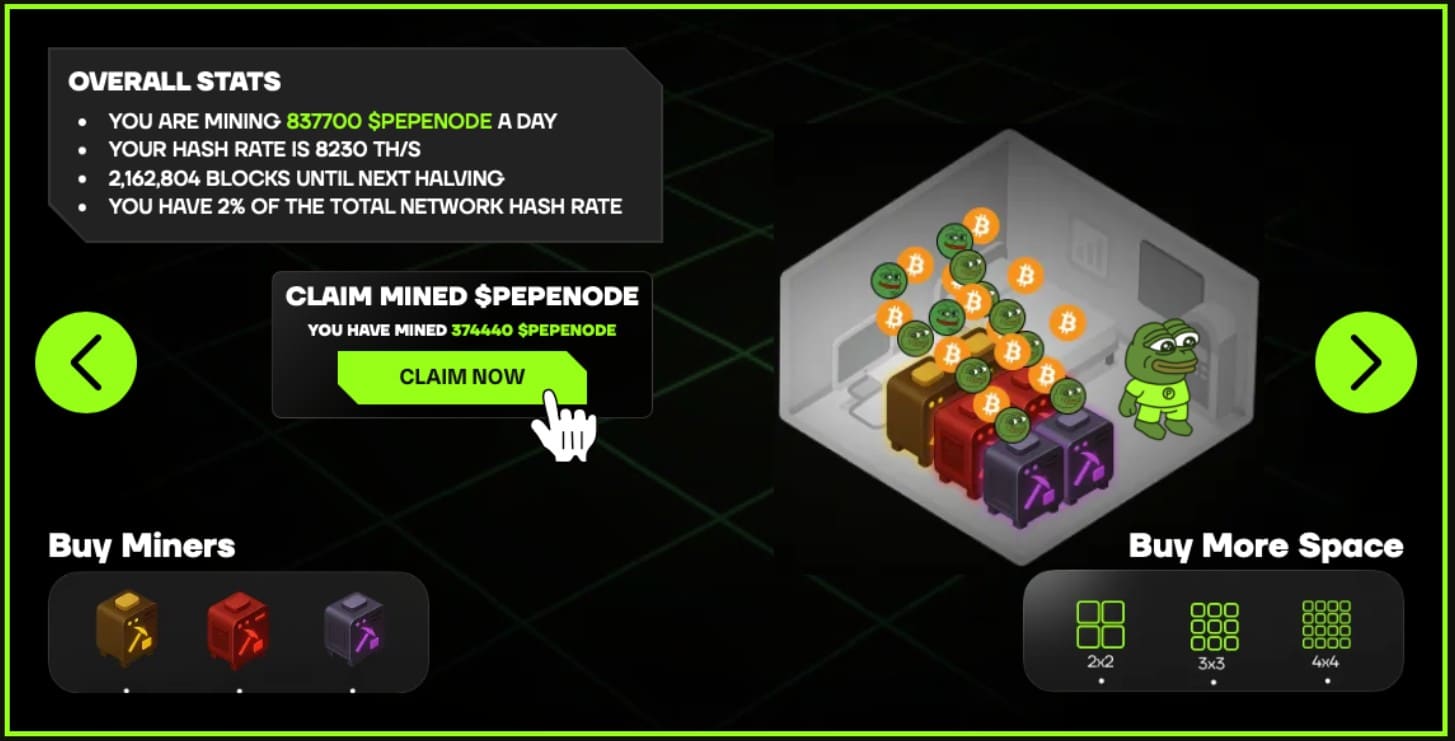 페페노드 게임 운영 스크린