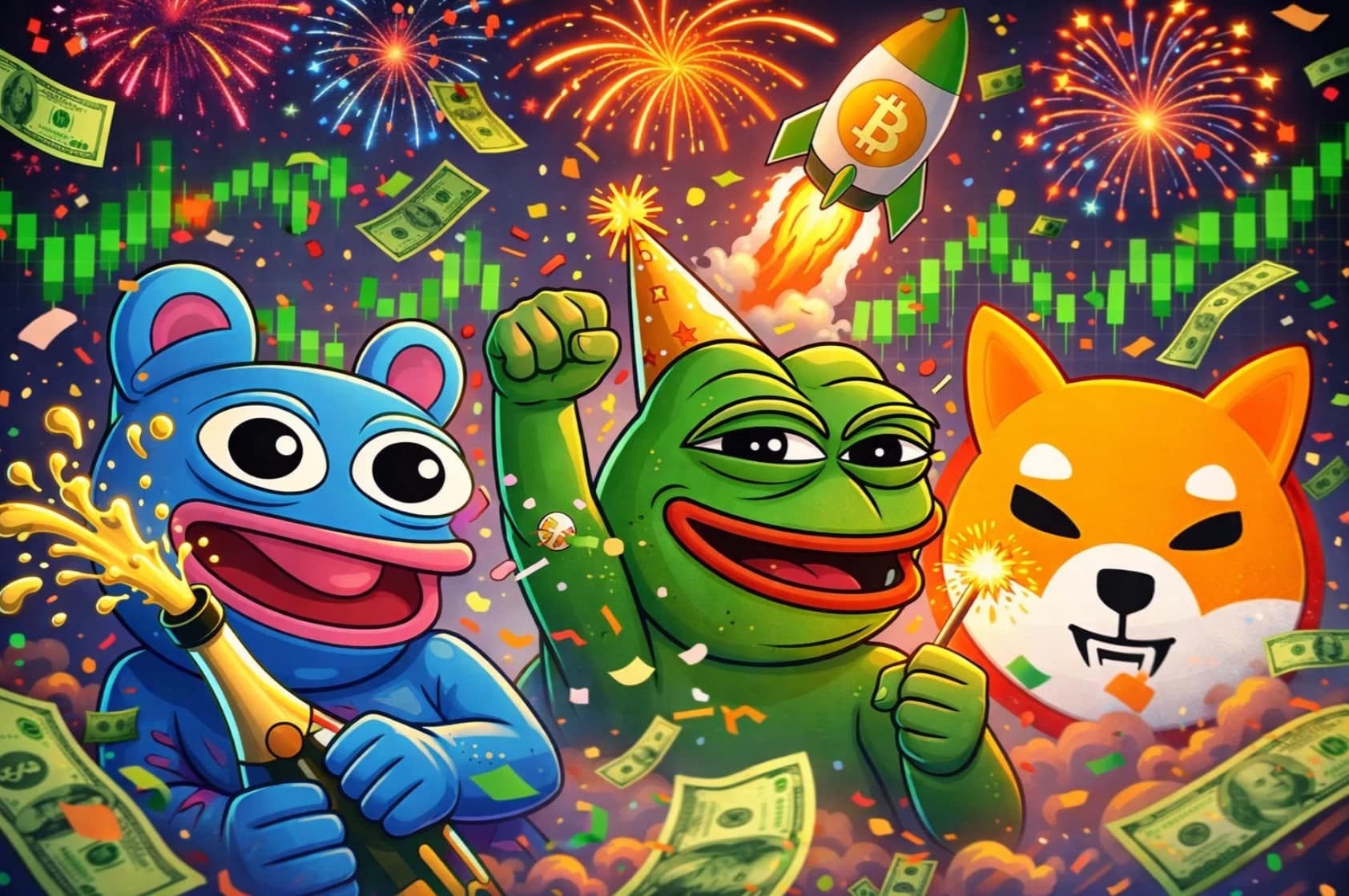 밈코인 급등: BRETT +20%, PEPE +16%, SHIB +11% – 다음은 맥시도지·페페노드