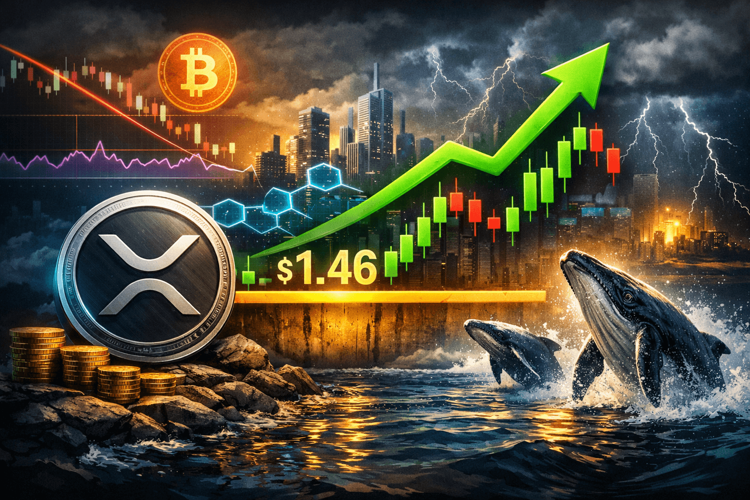 XRP, 1.46달러 핵심 지지선 시험대… 고래 매집 확대 속 기술적 반등 가능성 주목