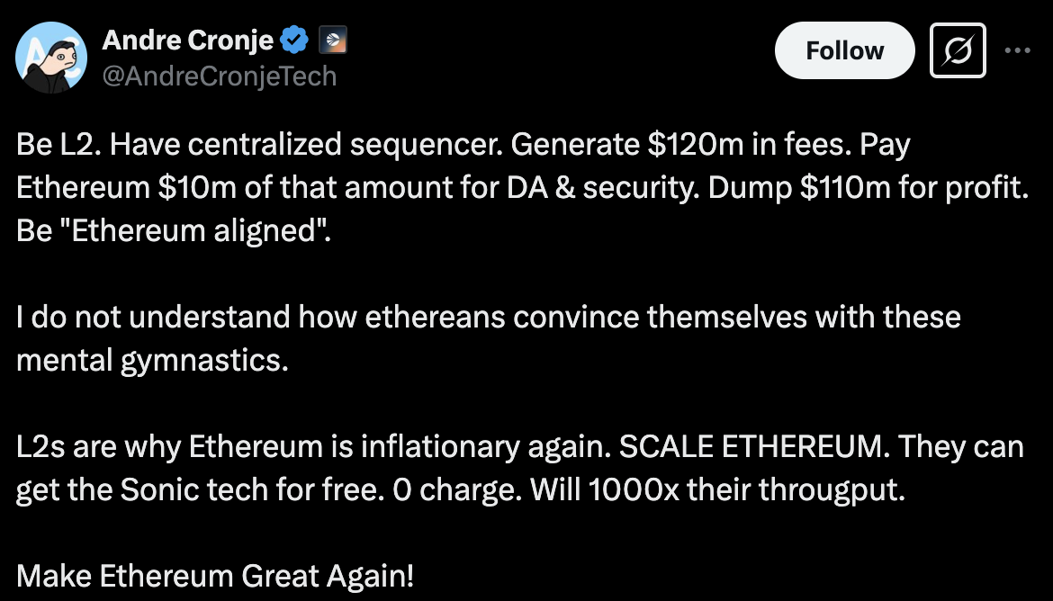 Ethereum koers Andre Cronje Tweet - bron: X