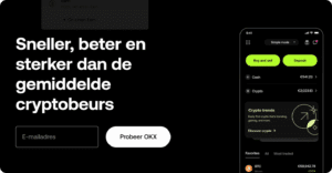 Homepagina van OKX, een exchange waar je met iDEAL crypto kunt kopen