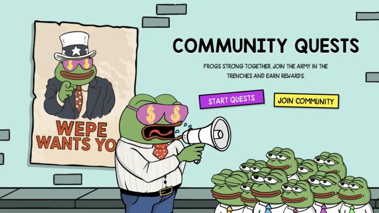 Wall Street Pepe $WEPE token sale op Solana, met focus op meme coin en burn economie.