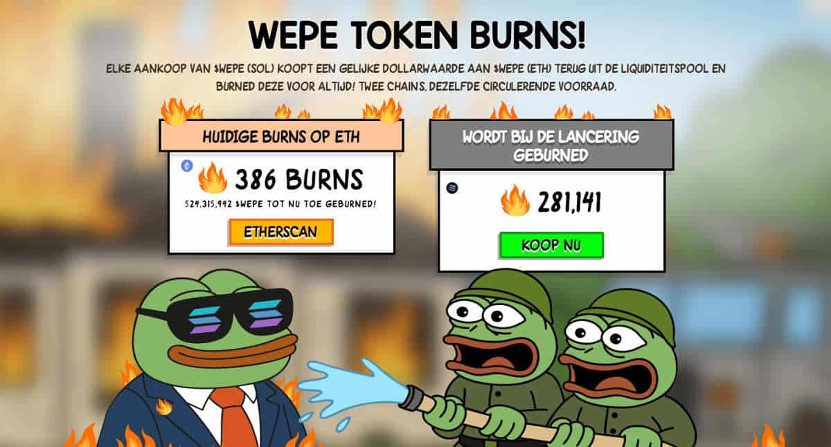 Wall Street Pepe pumpt 40% en 500M tokens worden geburnd na WEPE's debuut op Solana