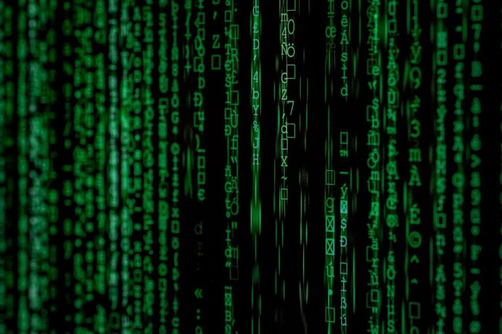 Digitale code die verwijst naar de blockchaintechnologie achter Binance Coin.
