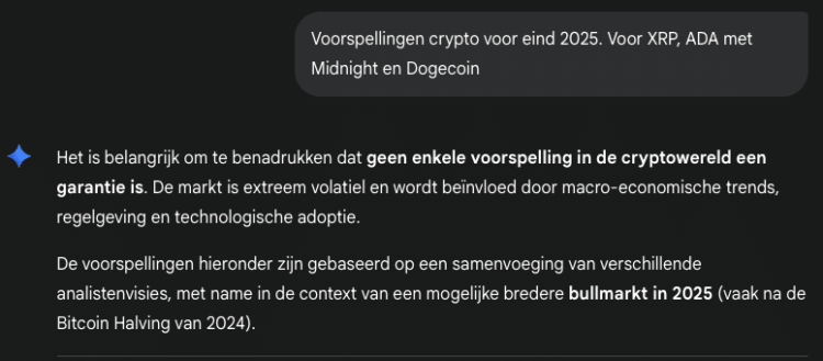 Gemini AI voorspelt XRP koers ADA koers en Dogecoin koers.