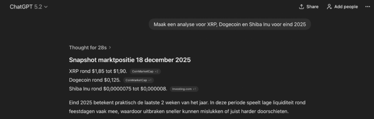 ChatGPT analyse van XRP koers en crypto voorspelling.
