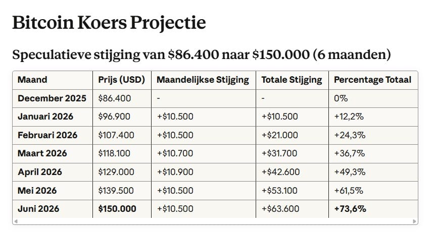 De Bitcoin koers projectie van Claude AI