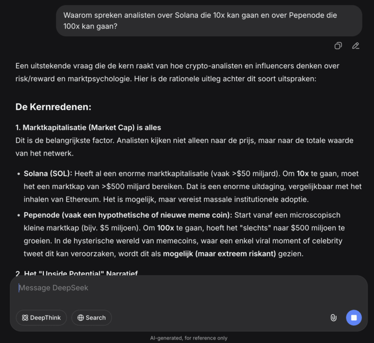DeepSeek AI crypto analyse.