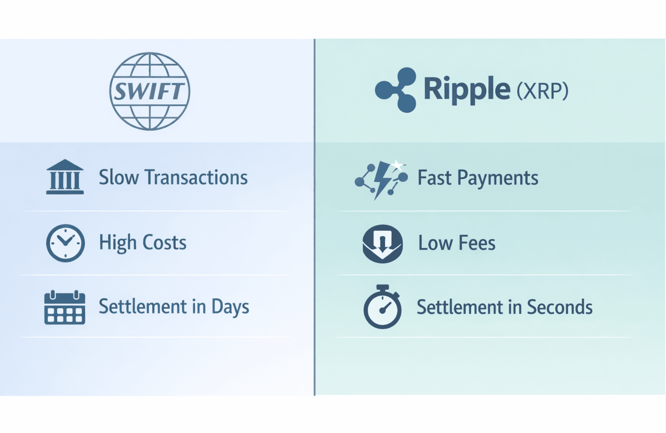 Vergelijking tussen Ripple en SWIFT voor internationale betalingen.