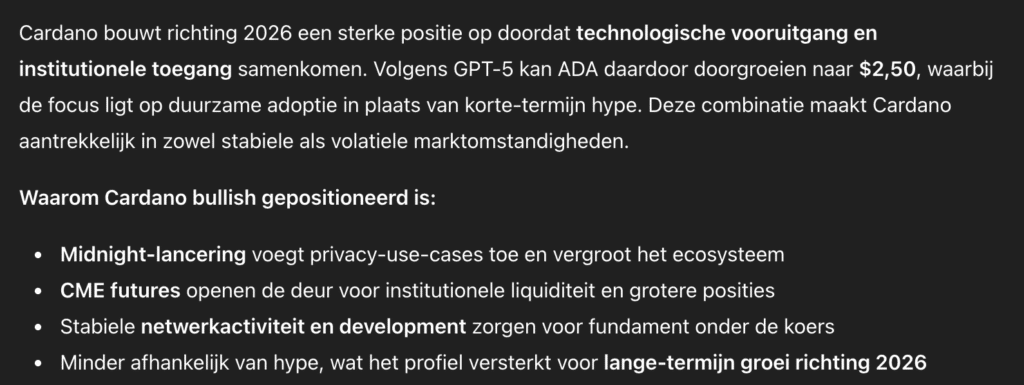 ADA koers voorspelling door AI