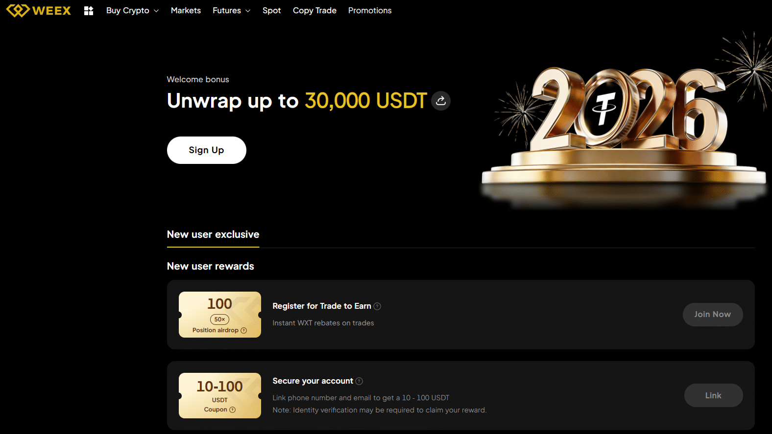 WEEX welkomstactie: ontvang 100 USDT en deposit bonus